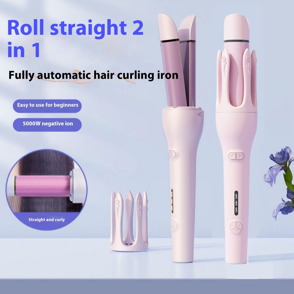 New 2 In 1 Automatic Hair Curler Straightener Negative Ion Electric Ceramic Fast Heating Rotating Magic Curler