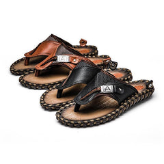 Men's casual leather slippers toe beach shoes leather sandals