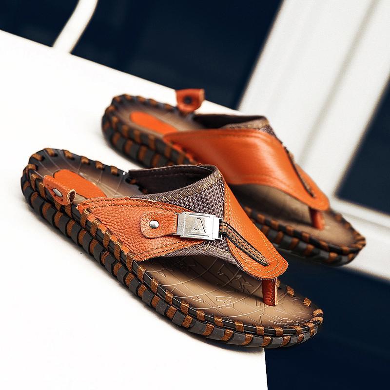 Men's casual leather slippers toe beach shoes leather sandals