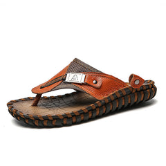 Men's casual leather slippers toe beach shoes leather sandals